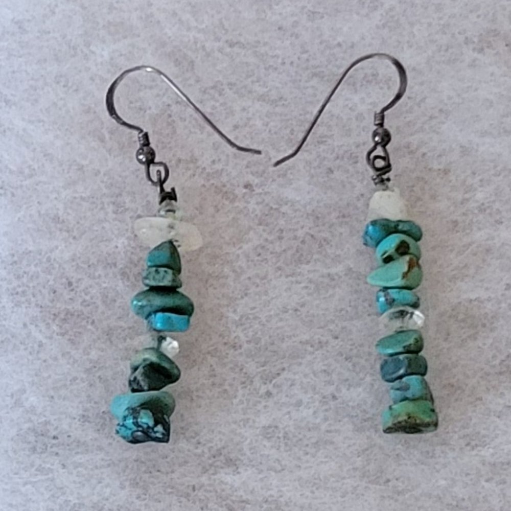 Turquoise vintage original stones dangle hook earrings.